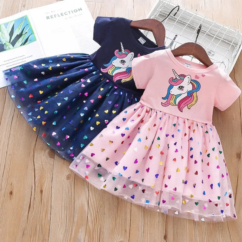 Kids Dresses Sleeve Unicorn Girls Sequins Costume Princess Dress Kids Daily Clothes