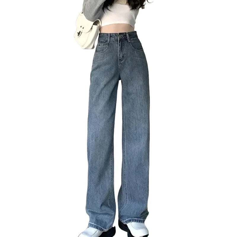 High Waisted Jeans Y2K Fashion Women Clothing Blue Black Straight Leg Denim Pants Trousers Mom Jean Baggy Trousers Tall
