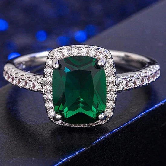 Sterling Silver Vintage Emerald Rings For Women Wedding Engagement Jewelry