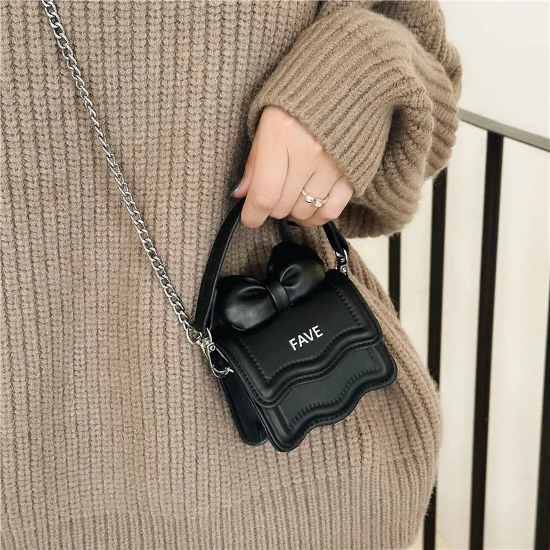 Sweet Bow Children's Small Square Shoulder Bags Lovely Women Girls Mini Crossbody Bag Cute Princess Coin Purse Chain Handbags