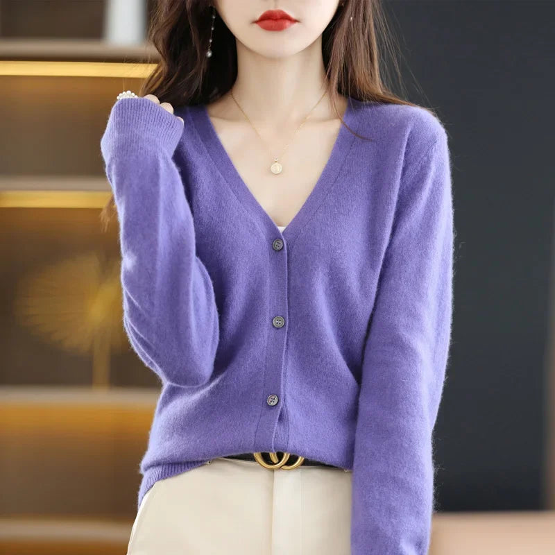 Women's Sweater Cardigans V-neck Single Breasted Short Slim Lady Knitwear Tops Solid