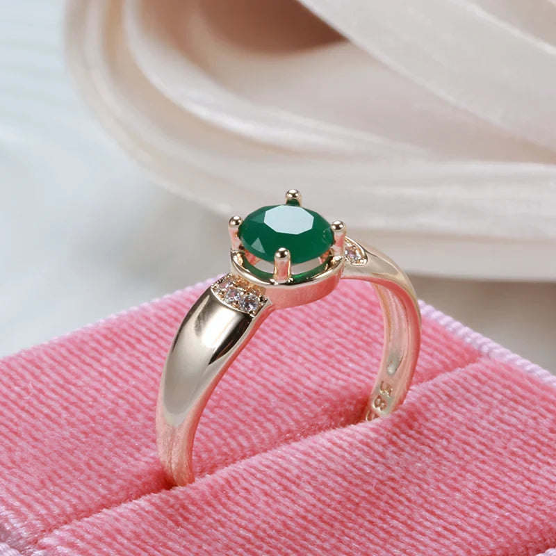 Gold with Circle Cut Emerald Zircon Rings for Women European Golden Jewelry Wedding Elegant Rings Lovers Gifts