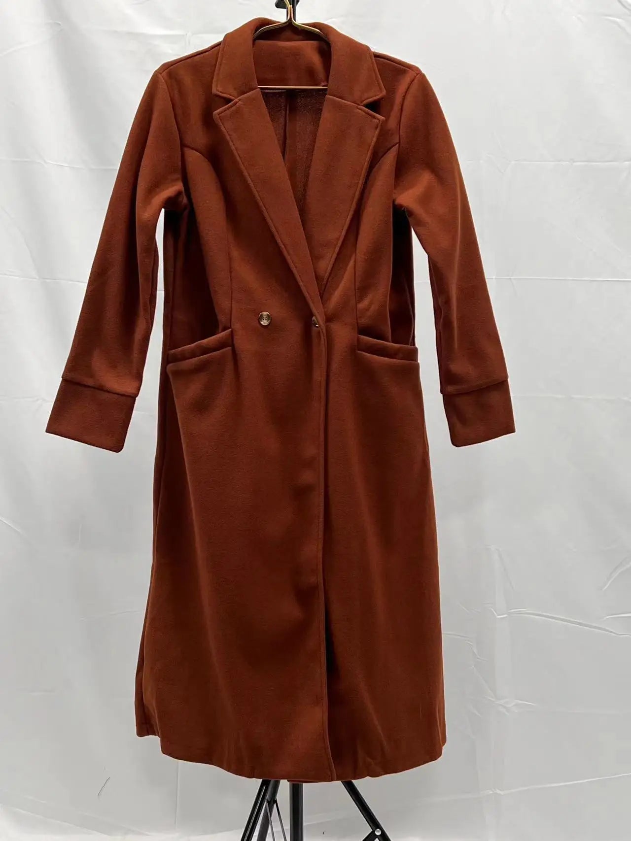 simple long-sleeved lapel double-breasted woolen coat for women