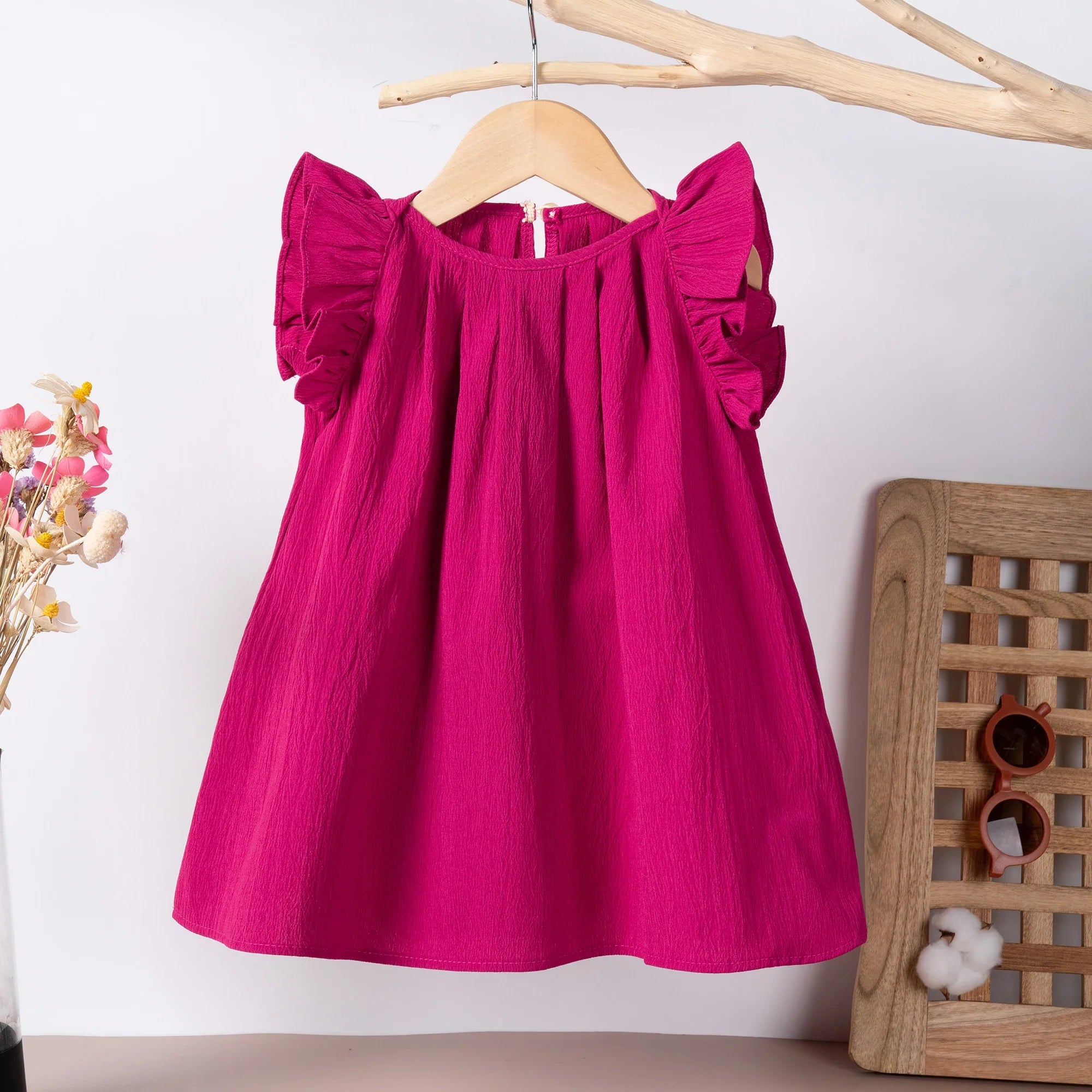 Girl Korean Casual Dresses Summer Infant Girls Solid Dress Cute and Sweet Little Flying Sleeves Sleeveless Dress