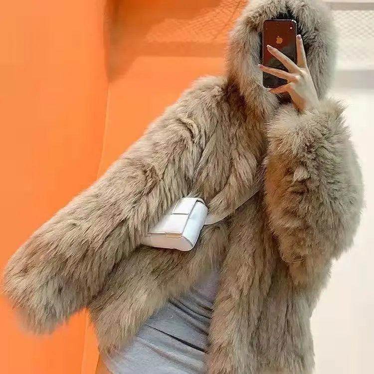 Plush Jacket Women Winter Outwear Hooded Coat Woman Loose Faux Fur Jacket Women-Dollar Bargains Online Shopping Australia