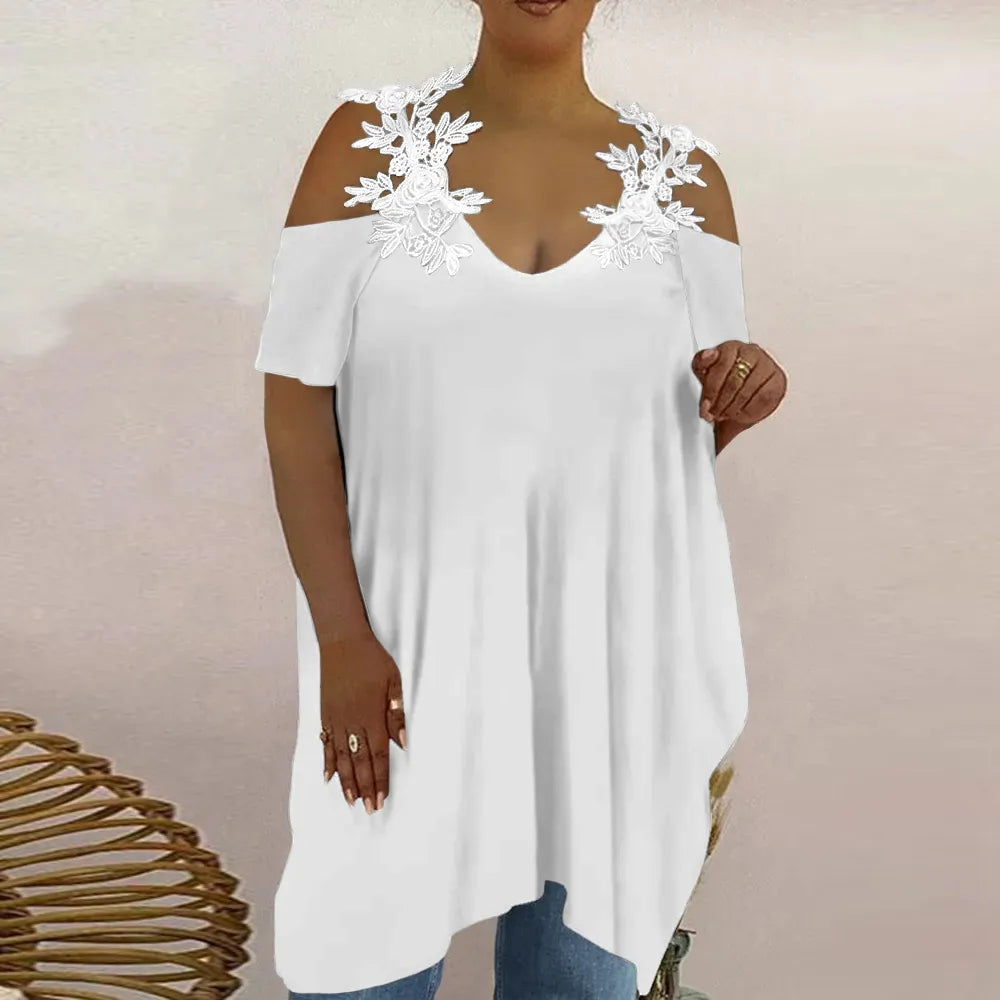 Lace Top Women Clothing Summer Casual Oversized Long T-Shirt Tee for Female Y2K Clothes Sexy Loose Blouse-Dollar Bargains Online Shopping Australia