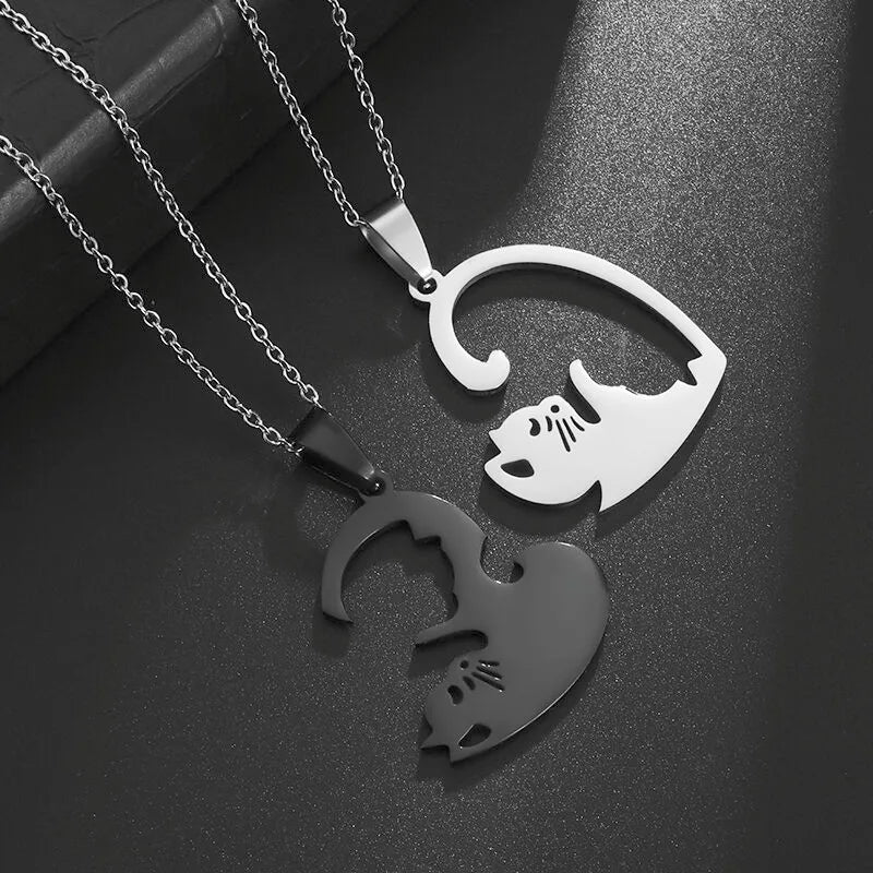 Hot Hug Love Pet Cat Pairing Couple Necklace Fashion Stainless Steel Men Women Best Friend Bff Pendant Jewelry Gift-Dollar Bargains Online Shopping Australia