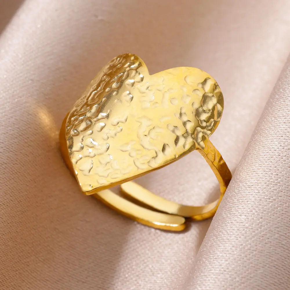 Rings for Women Gold Color Couple Jewelry Aesthetic Adjustable Punk Embossed Hollow Wide Ring-Dollar Bargains Online Shopping Australia