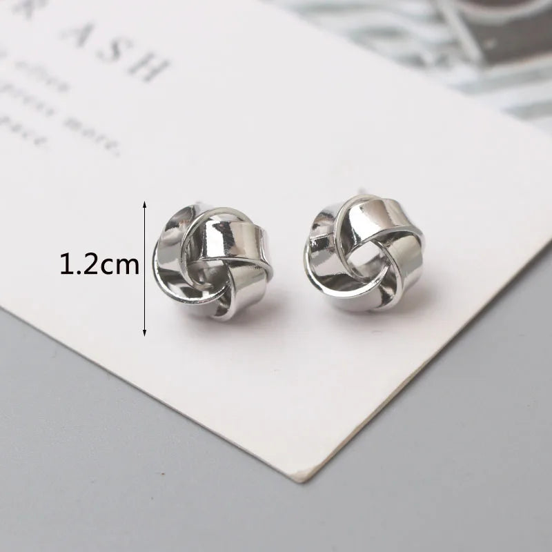 Tiny Metal Stud Earrings for Women Gold Color Twist Round Earrings Small Unusual Earrings-Dollar Bargains Online Shopping Australia