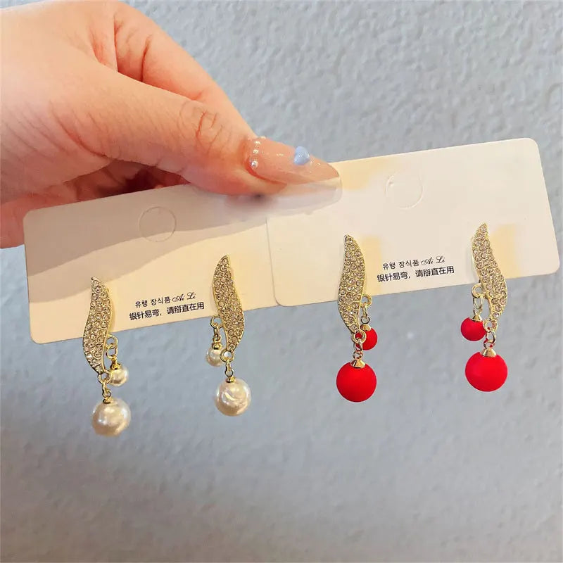 Double Pearl Dangle Earrings For Women Crystal Long Tassel Drop Earring Wedding Jewelry