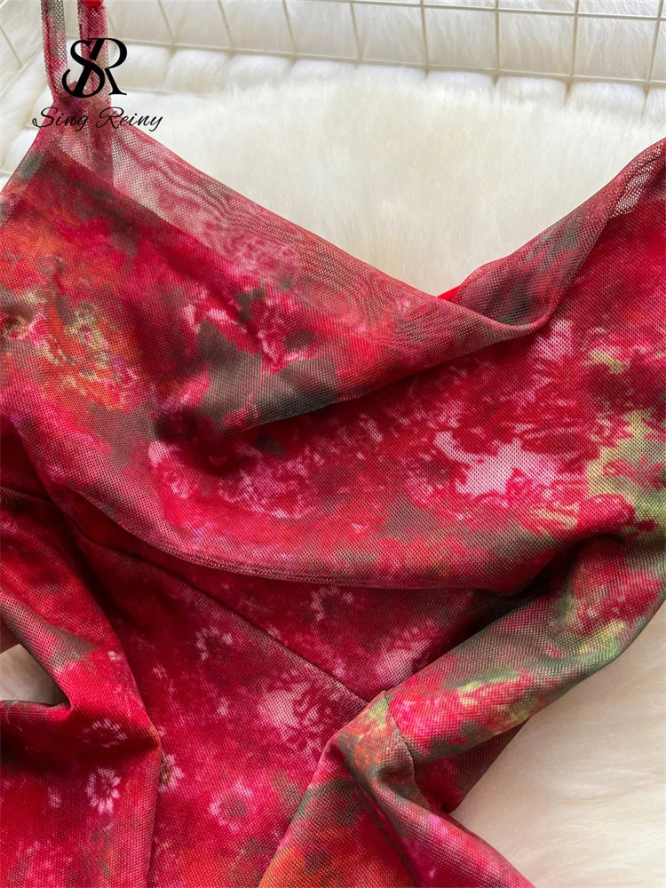 Women Spaghetti Strap Dress Mesh Sleeveless Lace up Design Irregular Retro Fashion Sexy Gentle Party Long Sundress-Dollar Bargains Online Shopping Australia