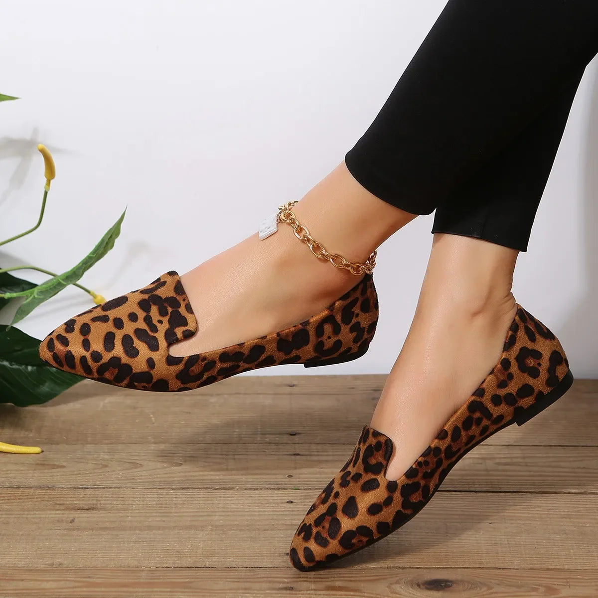 Loafers Flats Leopard Pointed Toe Casual Women Shoes Comfortable Walking