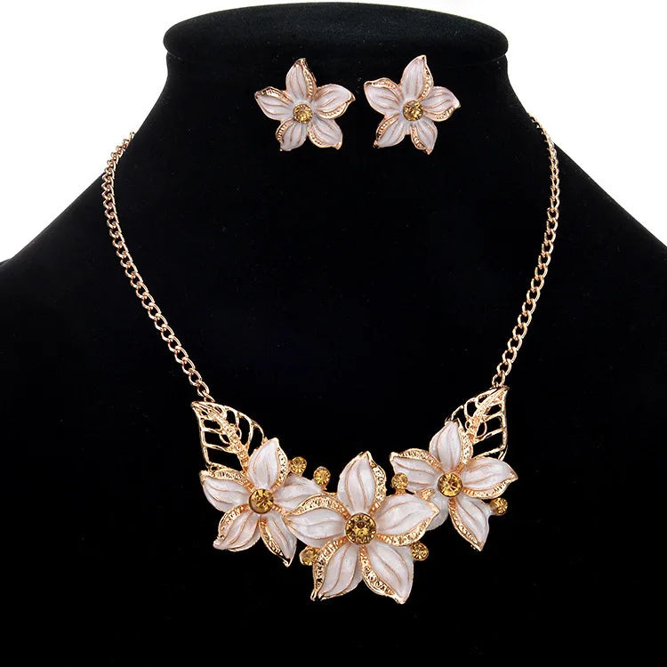 2Pcs/set Rhinestone Flower Necklace Earrings Set Luxury Morrocan Jewelry Set Accessories Valentine's Party Beach Jewelry Bijoux-Dollar Bargains Online Shopping Australia