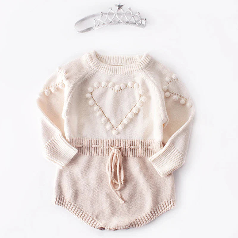 Heart Jumpsuit Infant Baby Girl Knitted Clothes Love Romper Bodysuit Outfit Autumn Cotton Knitted Sweater Bodysuit-Dollar Bargains Online Shopping Australia