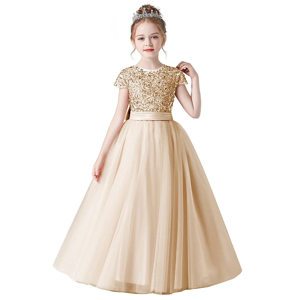 Sparkly Sequins Short Sleeves Flower Girl Dresses Tulle Kids Birthday Party Pageant Prom Gown Junior Bridesmaid-Dollar Bargains Online Shopping Australia