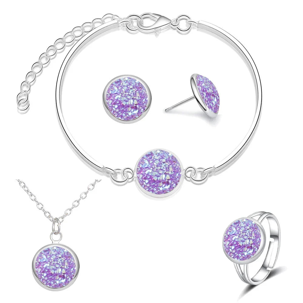 Luxury Quality Quartz Rhinestone Jewelry Sets for Women Simple Round Earrings Necklaces Set Bridal 4 Piece Silver Plated Jewelry-Dollar Bargains Online Shopping Australia