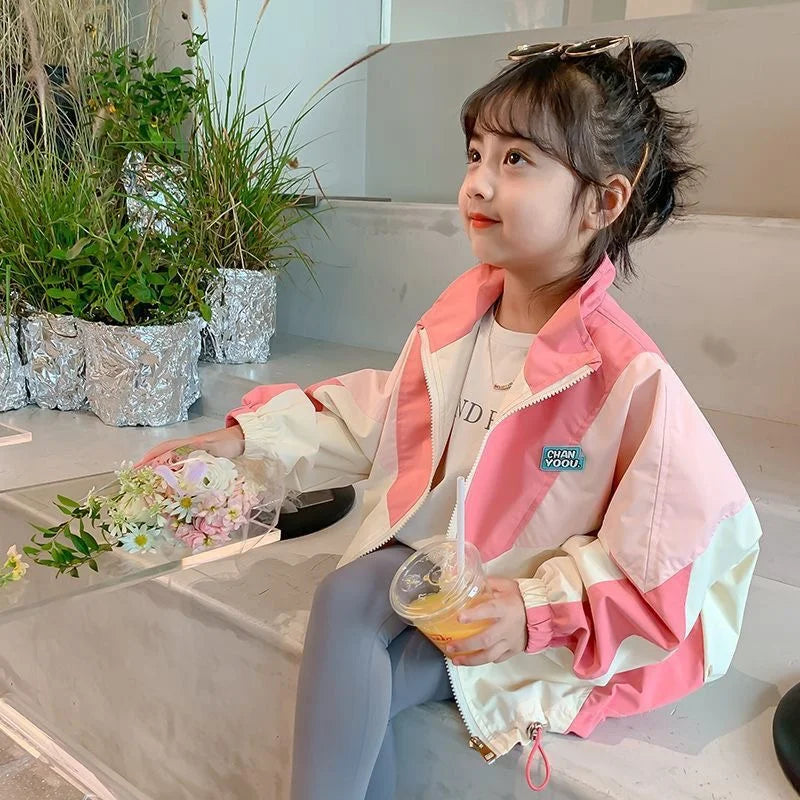 Colorblocking Jackets Spring Girls Fashion Thin Coats Autumn Children Clothes Big Kids Casual Zipper Outerwear-Dollar Bargains Online Shopping Australia