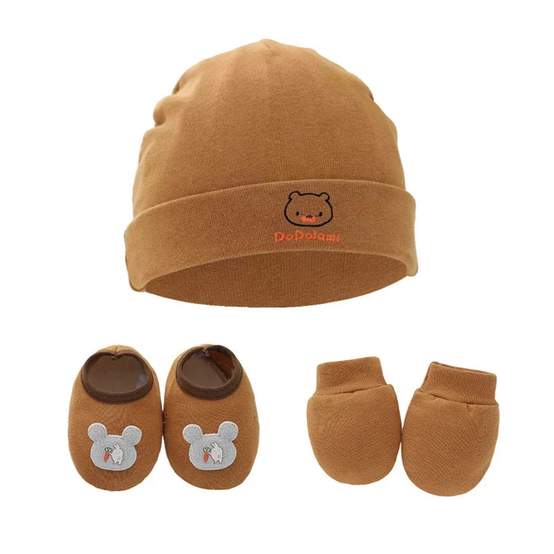 Baby Anti Scratching Gloves Hat Foot Cover Set Soft Cotton Newborn No Scratch Mittens Socks Beanies Cap Nightcap-Dollar Bargains Online Shopping Australia