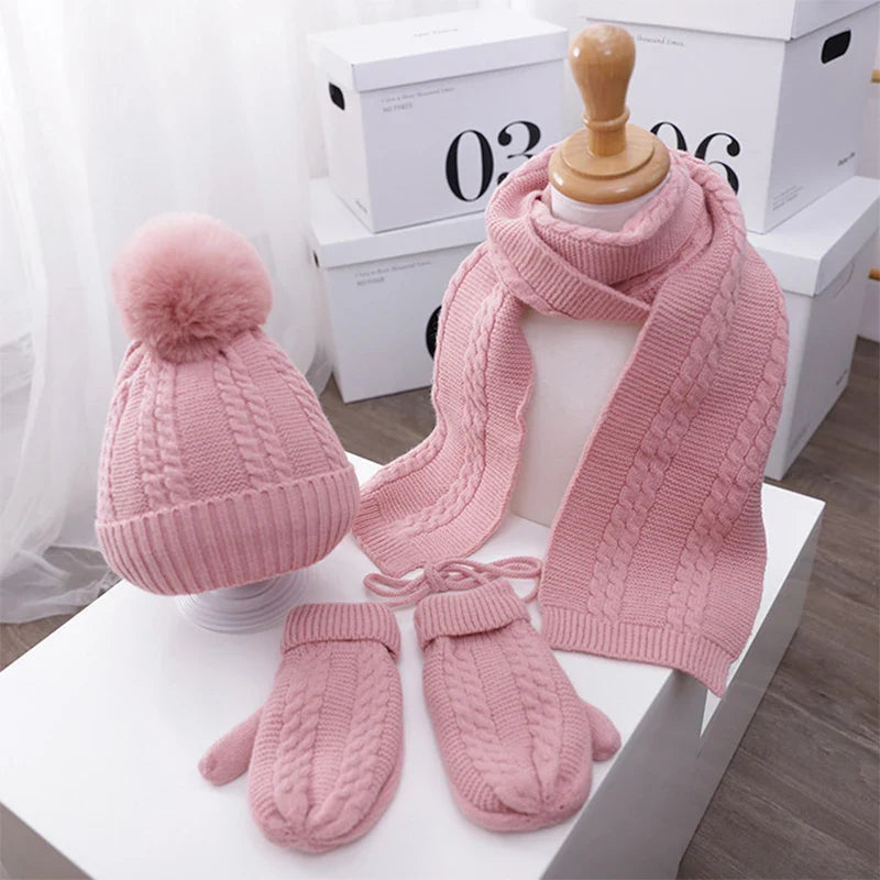 3PCS Baby Winter Hat Scarf Glove Children Hat Knitted Caps Windproof Kids Ear Protection Hat for Boys Girls Outdoor Infant Stuff-Dollar Bargains Online Shopping Australia