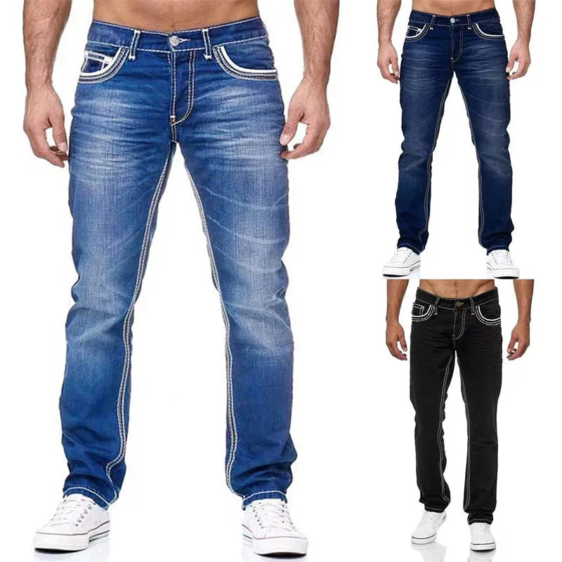 Men Jeans Solid Pockets Stretch Denim Straight Pants Spring Summer Business Casual Trousers Daily Streetwear Men's Clothing-Dollar Bargains Online Shopping Australia