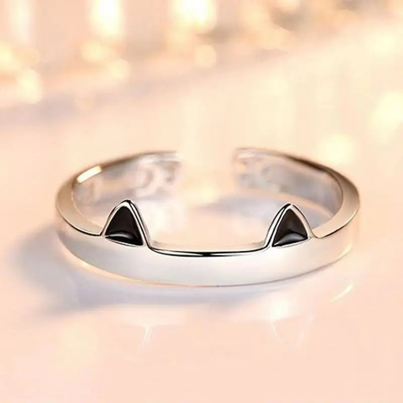 Cat Ear Finger Rings Open Cute Footprints Ring For Women Girl Pearl Hollow Geometric Gift Adjustable Fine Jewelry Accessories