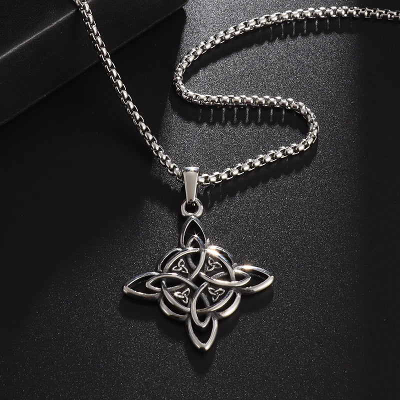 Witch Knot Necklace Stainless Steel Magic Knot Pagan Witchcraft Symbols Pendant Celtic Knot Necklace Jewelry Gifts for Women-Dollar Bargains Online Shopping Australia