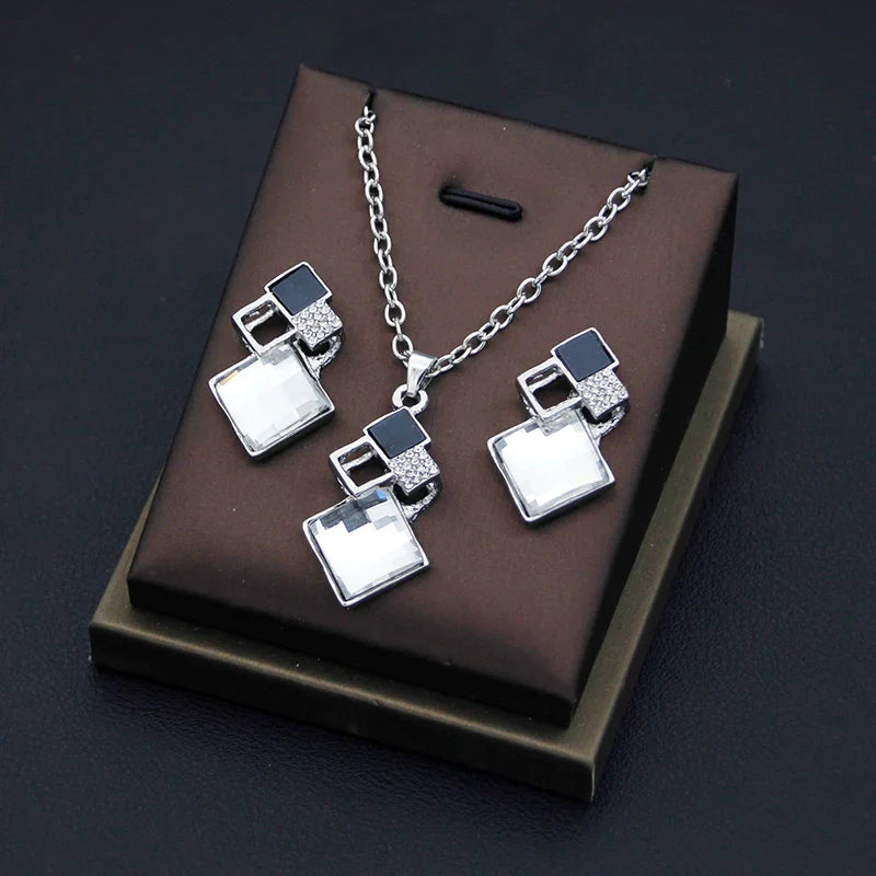 Crystal Pendants Necklace Earrings Sets for Women Jewelry Set Bridal Wedding Choker Necklace Set-Dollar Bargains Online Shopping Australia