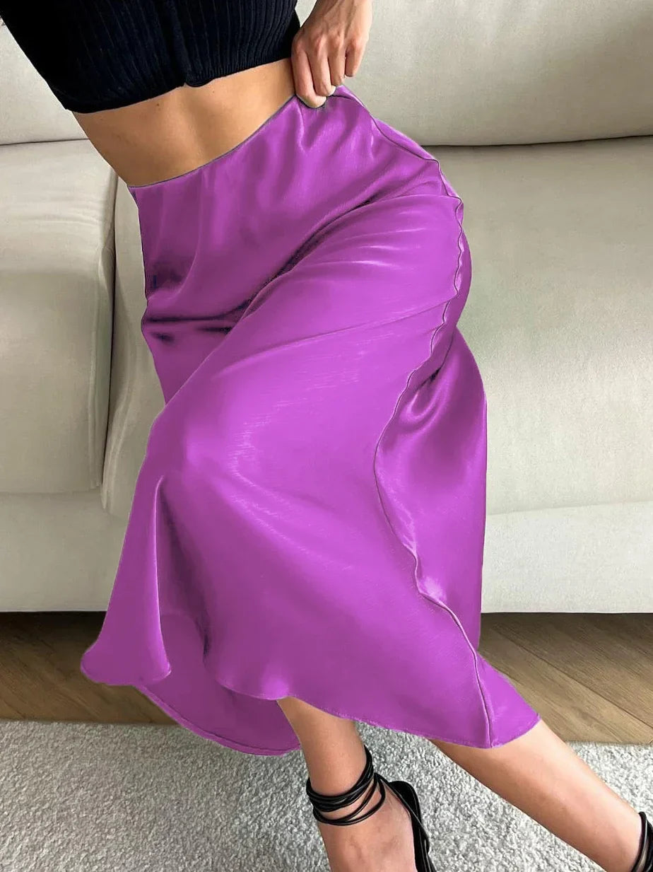Silk Satin Skirts for Women High Waisted Skirt Women A-Line Elegant Skirts Summer Pink Midi Skirt-Dollar Bargains Online Shopping Australia