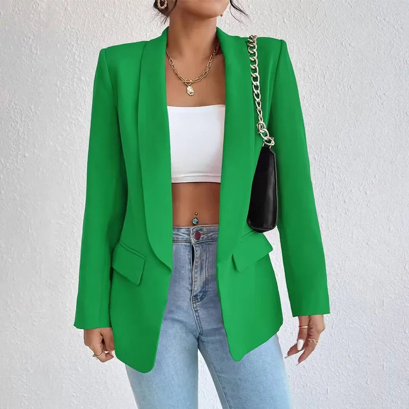 Women Elegant Casual Solid Blazer Vintage Formal Business Chic Suit Jackets Female Outerwear Long Sleeve Open Stitch Slim Coats-Dollar Bargains Online Shopping Australia
