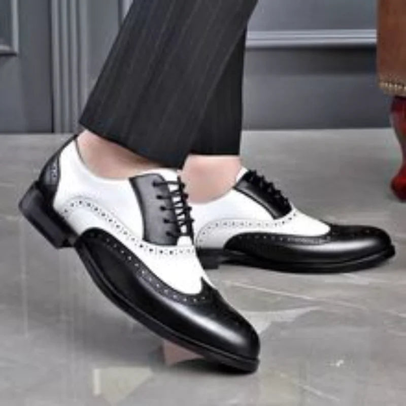 Retro Colored Men Block Carved Casual Shoes Male Business Dress