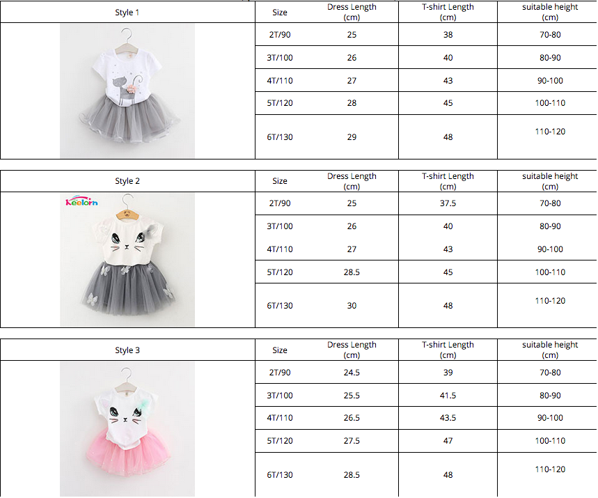 Keelorn Girls Dress Brand Kids Clothes White Cartoon Short Sleeve T-Shirt+Veil Dress 2Pcs baby girl clothes for 2-6Y - CelebritystyleFashion.com.au online clothing shop australia