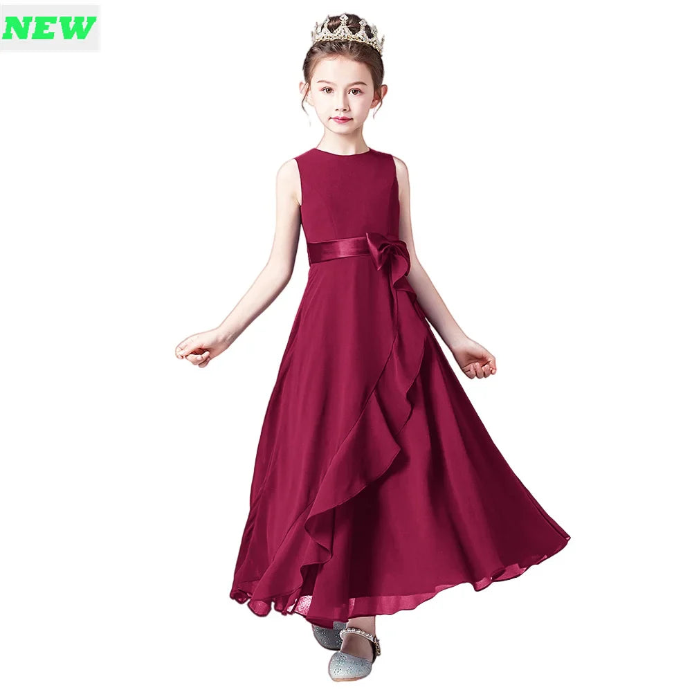 Chiffon Junior Bridesmaid For Teens Ankle-Length Flower Girl Dresses For Wedding Party Kids First Communion Gowns-Dollar Bargains Online Shopping Australia
