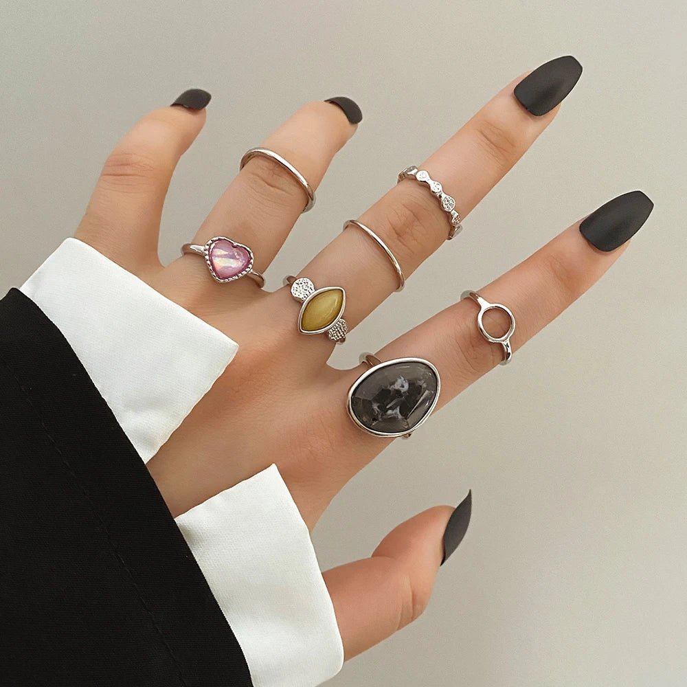 Elegant Emerald White Rings Set for Women Vintage Crystal Geometric Finger Ring Fashion Jewelry-Dollar Bargains Online Shopping Australia