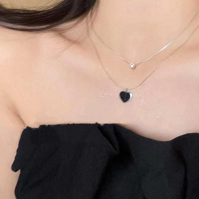 Unique Double Layer Black Love Heart Neckaces Women Exquisite Light Luxury Zircon Necklace Jewelry Party Gifts-Dollar Bargains Online Shopping Australia