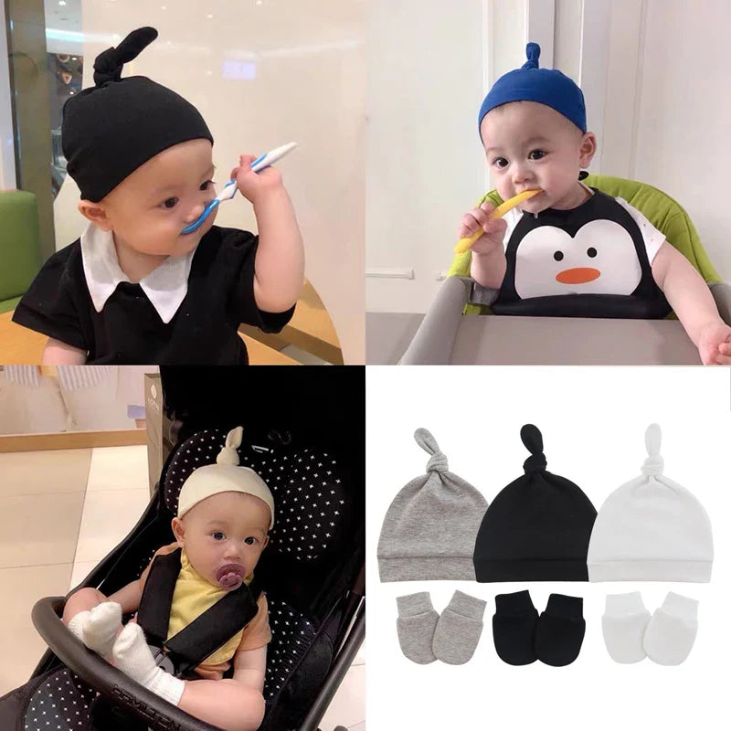 Newborn Baby Hat With Gloves Cotton Bonnet Baby Beanie For Girls Spring Soft Infant Cap Boy Toddler Accessories Gift-Dollar Bargains Online Shopping Australia