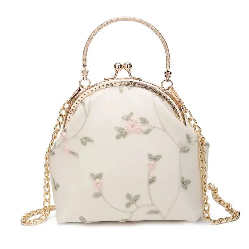 Vintage Embroidery Lace Flowers Shell Lock Purses for Women Wedding Bag Small Chain Women Shoulder Crossbody Bag Fringe Bags-Dollar Bargains Online Shopping Australia