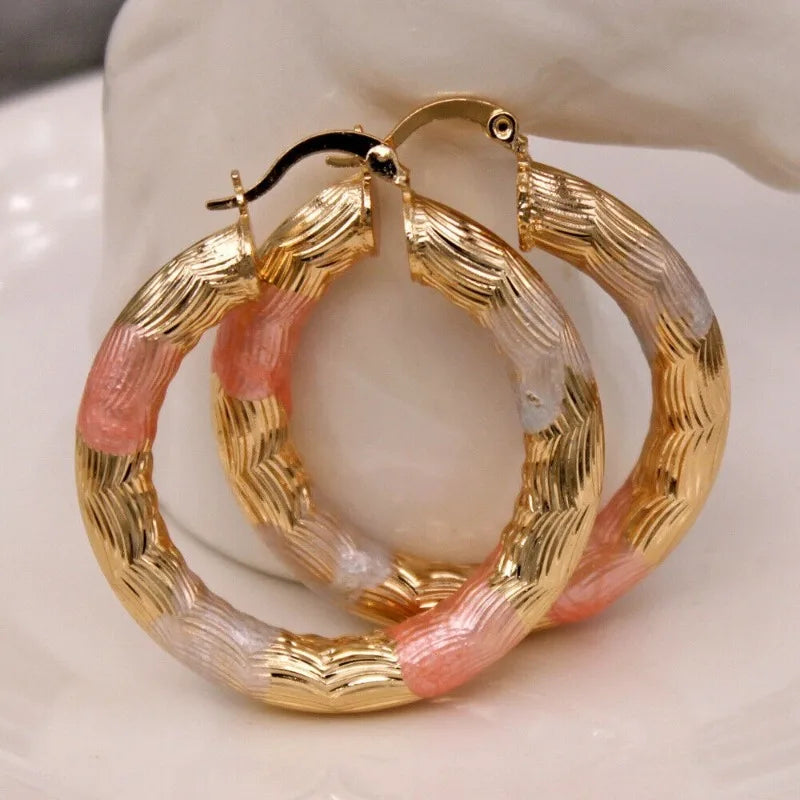Fashion Round Gold Plated Copper Hoop Earrings for Women 2023 New Vintage Jewelry Wedding Anniversary Party Gifts Acessories-Dollar Bargains Online Shopping Australia