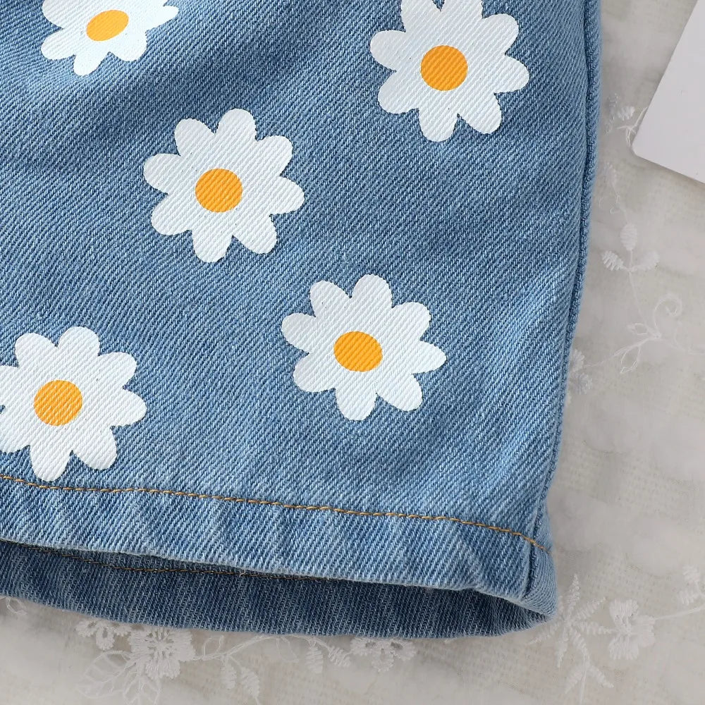 Toddler Girl Fashion Daisy Denim Shorts Elastic Waistband Shorts for Baby Girl Summer Fashion Clothing Wear Versatile-Dollar Bargains Online Shopping Australia