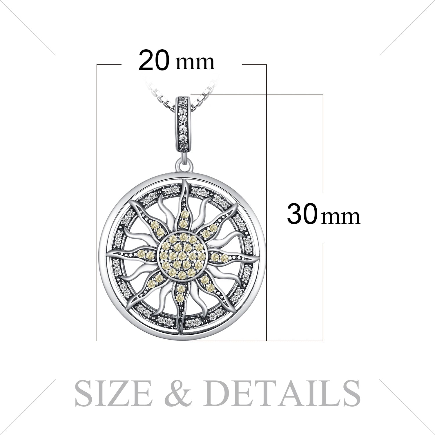Celestial Sun Cubic Zirconia 925 Sterling Silver Pendant Necklace for Women Girl No Chain Fashion Jewelry Gift