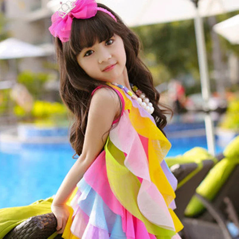 Girls Summer Dresses Rainbow Striped Dress For Girls Sleeveless Kids Dresses Casual Style Clothes Girl