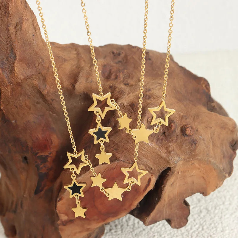 Star Pendant Necklace for Women Stainless Steel Gold Plated Chain Black Acrylic Fashion Jewelry-Dollar Bargains Online Shopping Australia