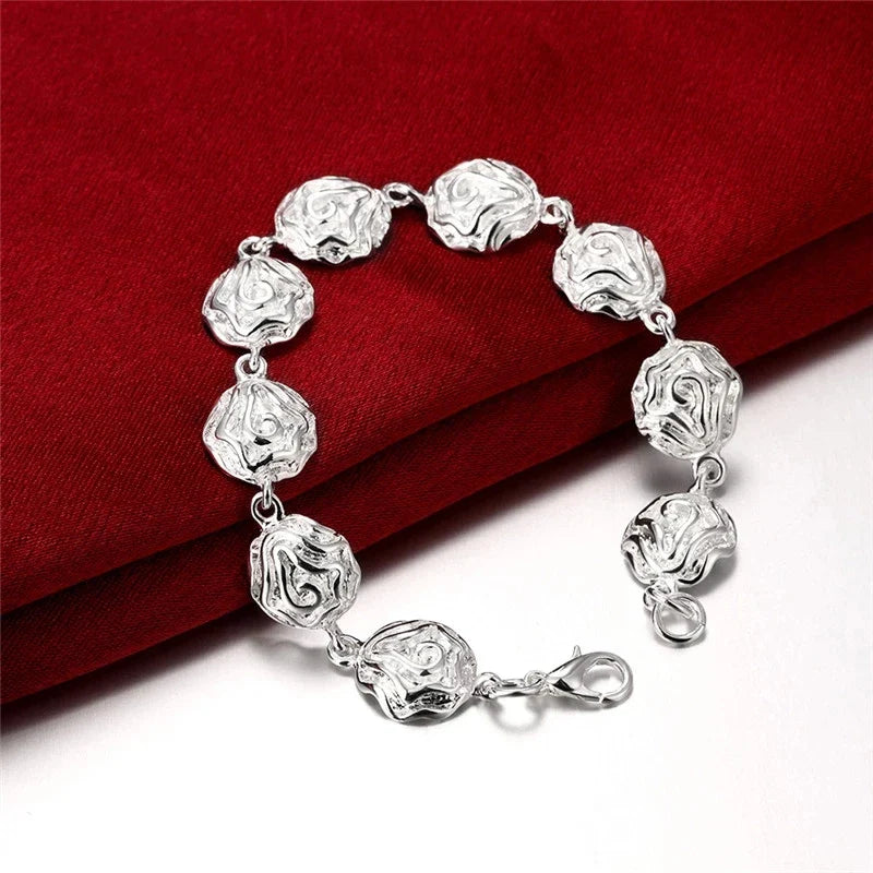 Rose flower 925 Sterling Silver rings Bracelets necklaces stud earrings Jewelry set for women Fashion Party gifts