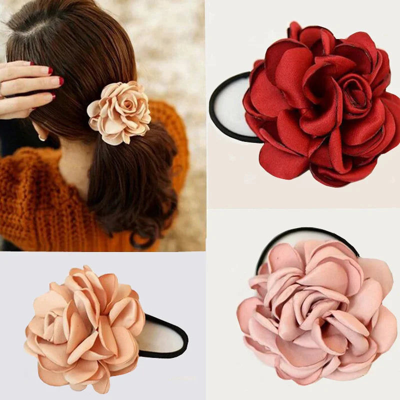 New Girls Hair Accessories Simulation Flower Cloth Elastic Hair Bands Rose Hair Ties Woman