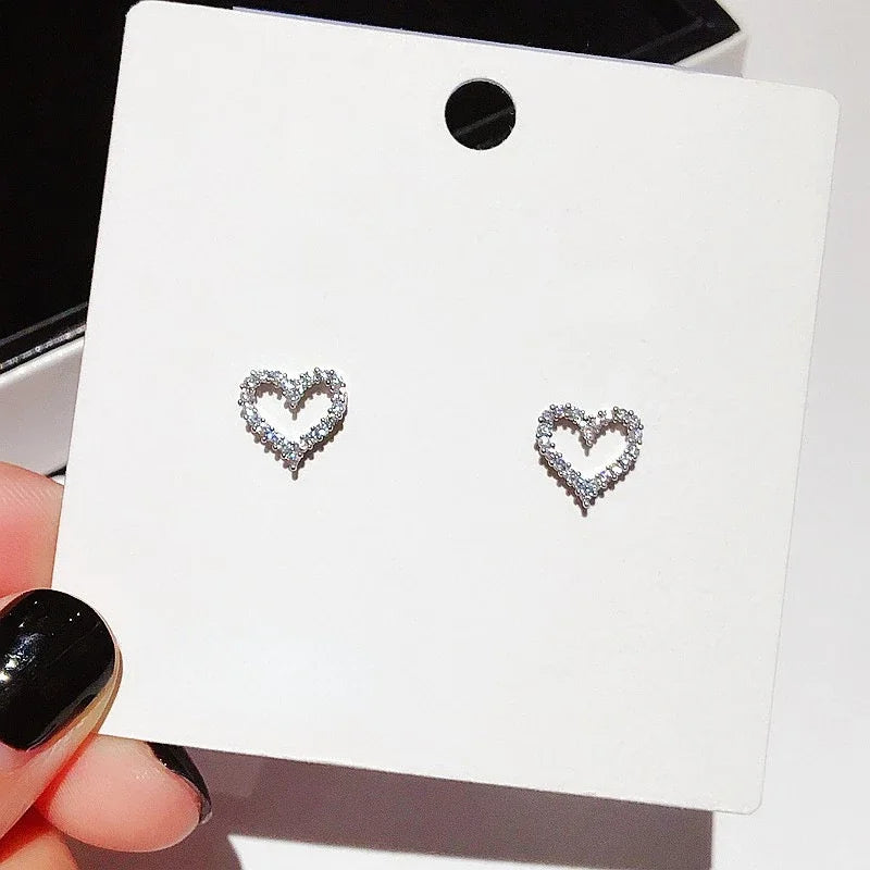 Silver Color Heart Bling Zircon Stone Stud Earrings Women Jewelry-Dollar Bargains Online Shopping Australia