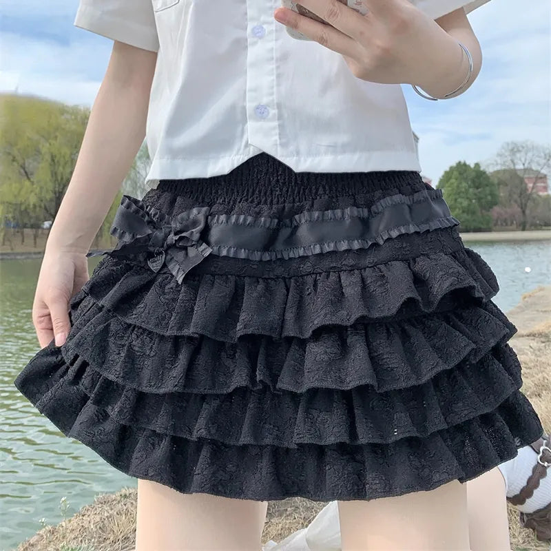 Kawaii Lolita Mini Skirt Women Gothic High Waist Ruffle Tiered Skirts Sweet Girly Summer Harajuku Y2k Short Skirt