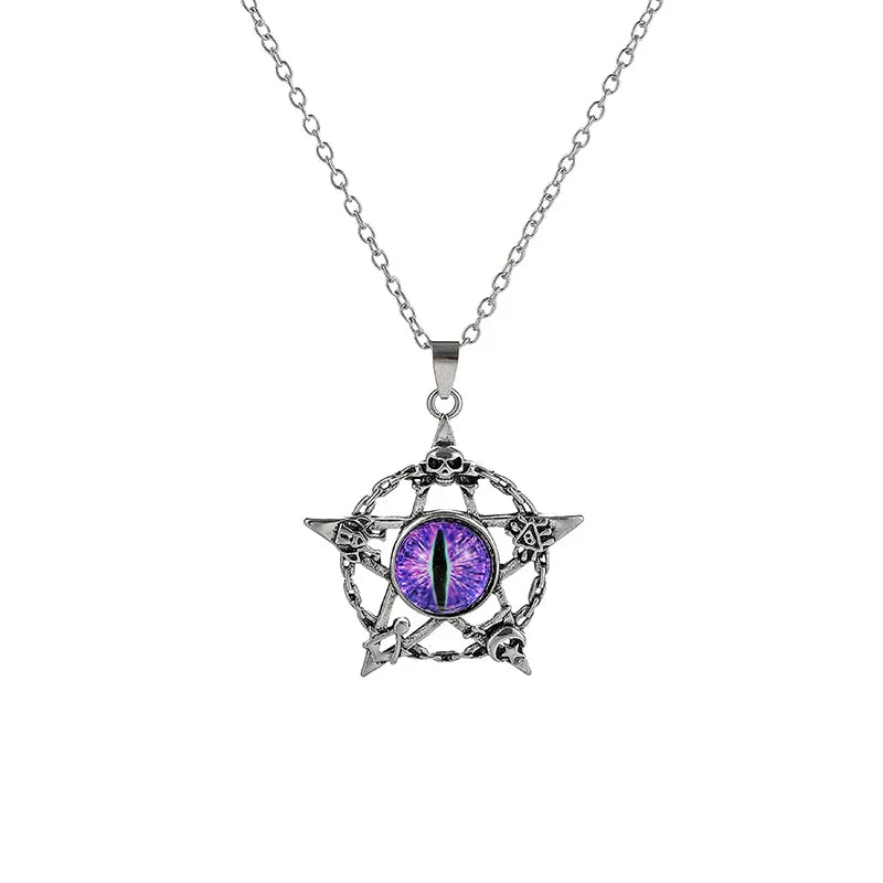 Pentagram shape Devil's Eye Pendant Necklace For Men And Women Punk Retro Non Adjustable Metal Collar Trending Jewelry Gifts-Dollar Bargains Online Shopping Australia