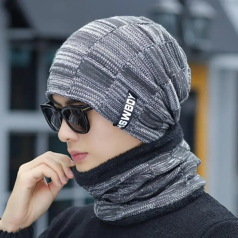 Hat Men's Winter Warmth Thickened and Plushed Korean Version Cycling Knitted Woolen Hat Student Pullover Headband Hat