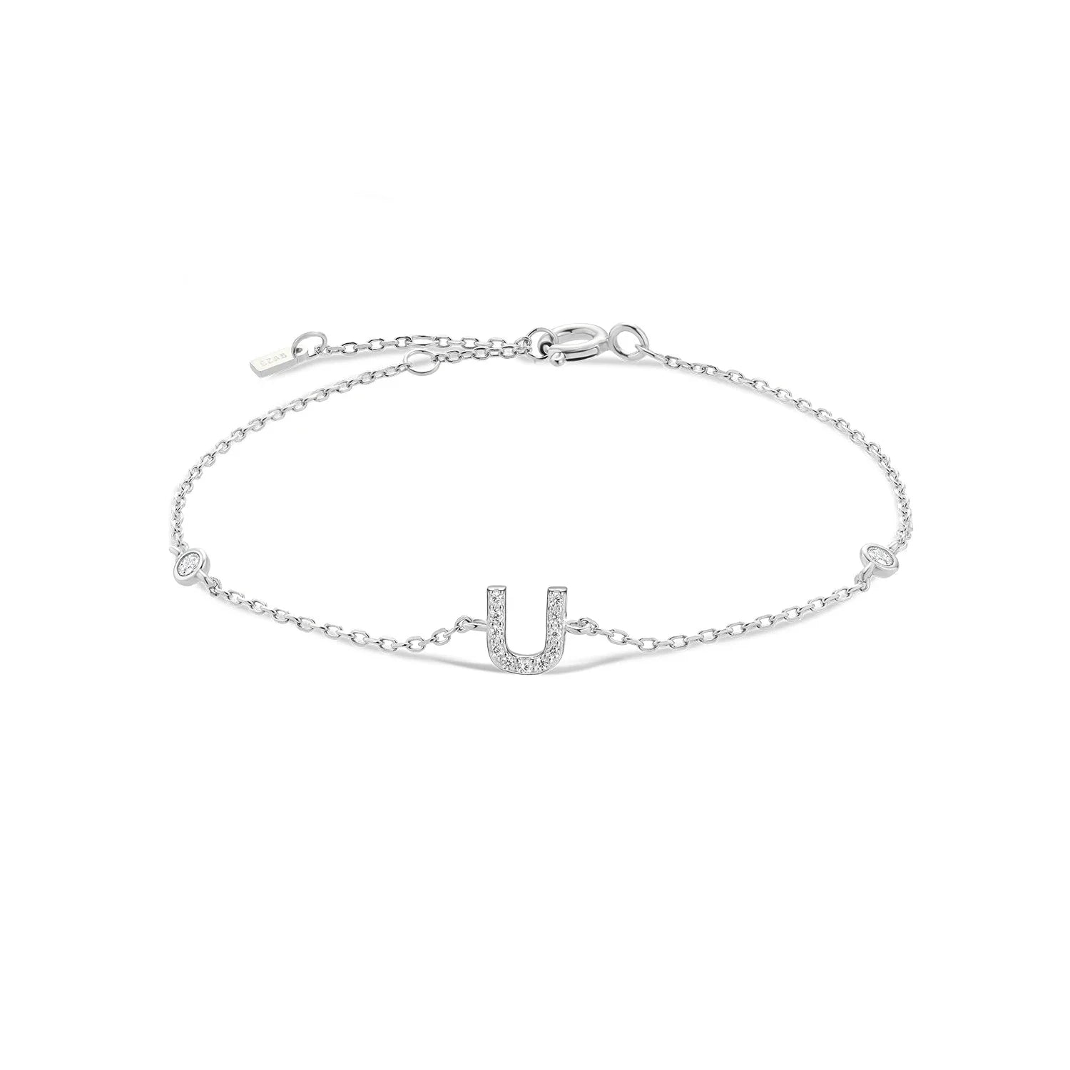 Silver Monogram Letter Initial Charm Chain Bracelet Luxury Wedding Crystal Fine Jewelry-Dollar Bargains Online Shopping Australia