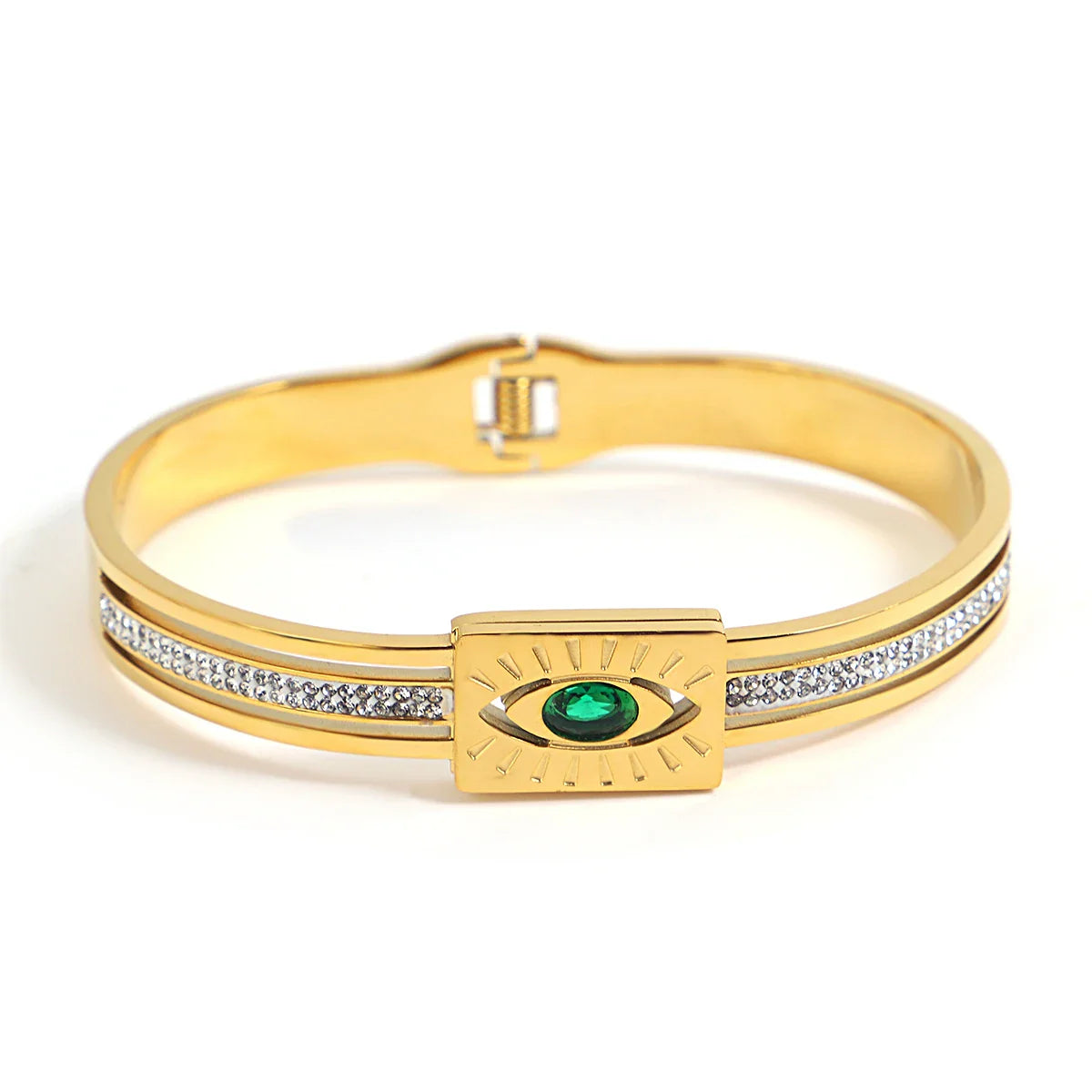 Chic Green Zircon Stainless Steel Bangle Bracelets for Women Charm Texture Simple Gold Color Accessories-Dollar Bargains Online Shopping Australia