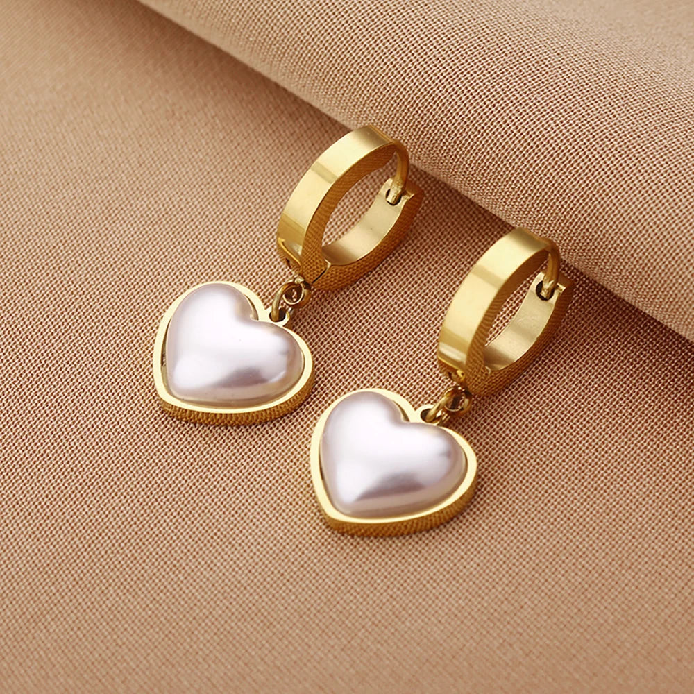 Stainless Steel Hoop Earrings For Women Gold Color Fashion Pearl Piercing Earring Luxury Jewelry